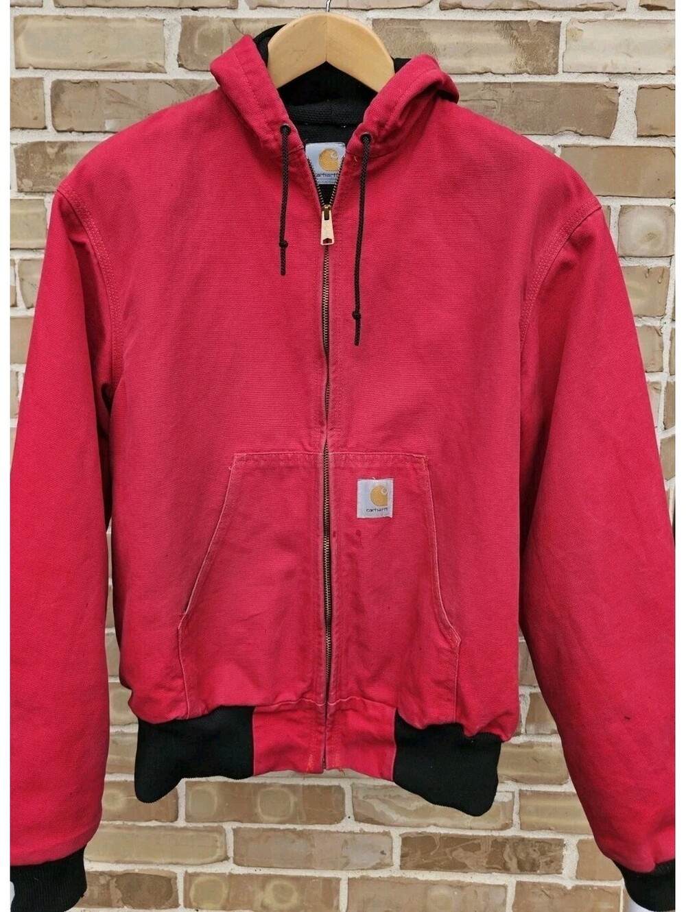 Carhartt Hooded Full Zip Lined Work Jacket Red Black Mens XL J130